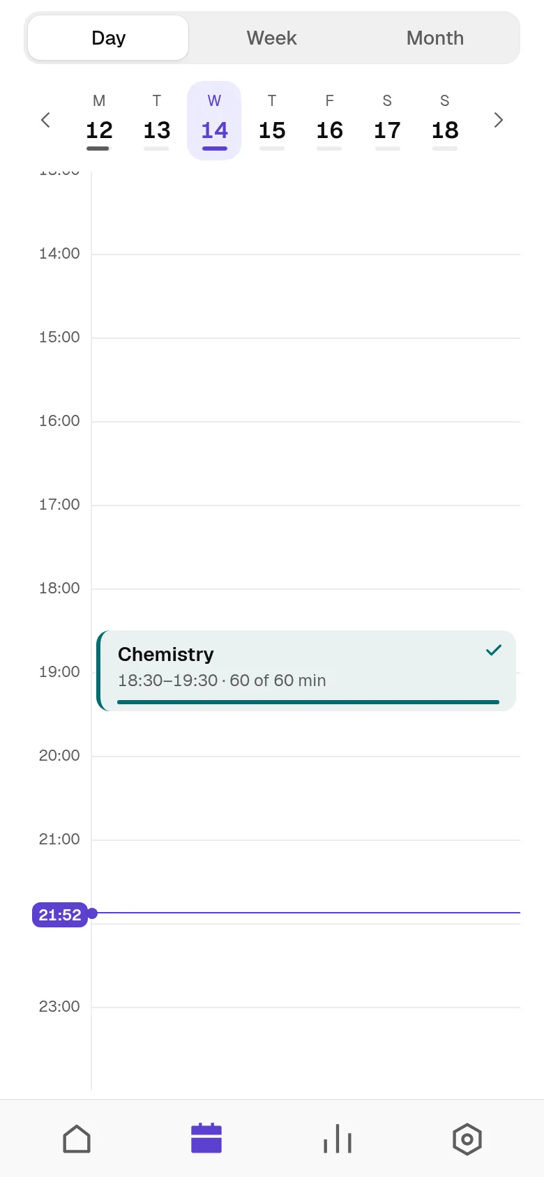 Schedule: lesson blocks on the day's calendar